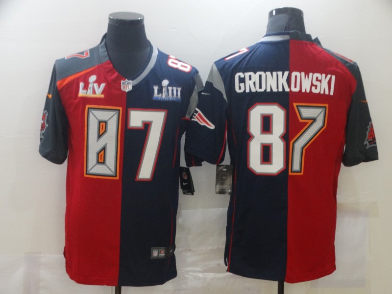 Men New England Patriots #87 Gronkowski Blue red Super Bowl LV Nike NFL Jerseys